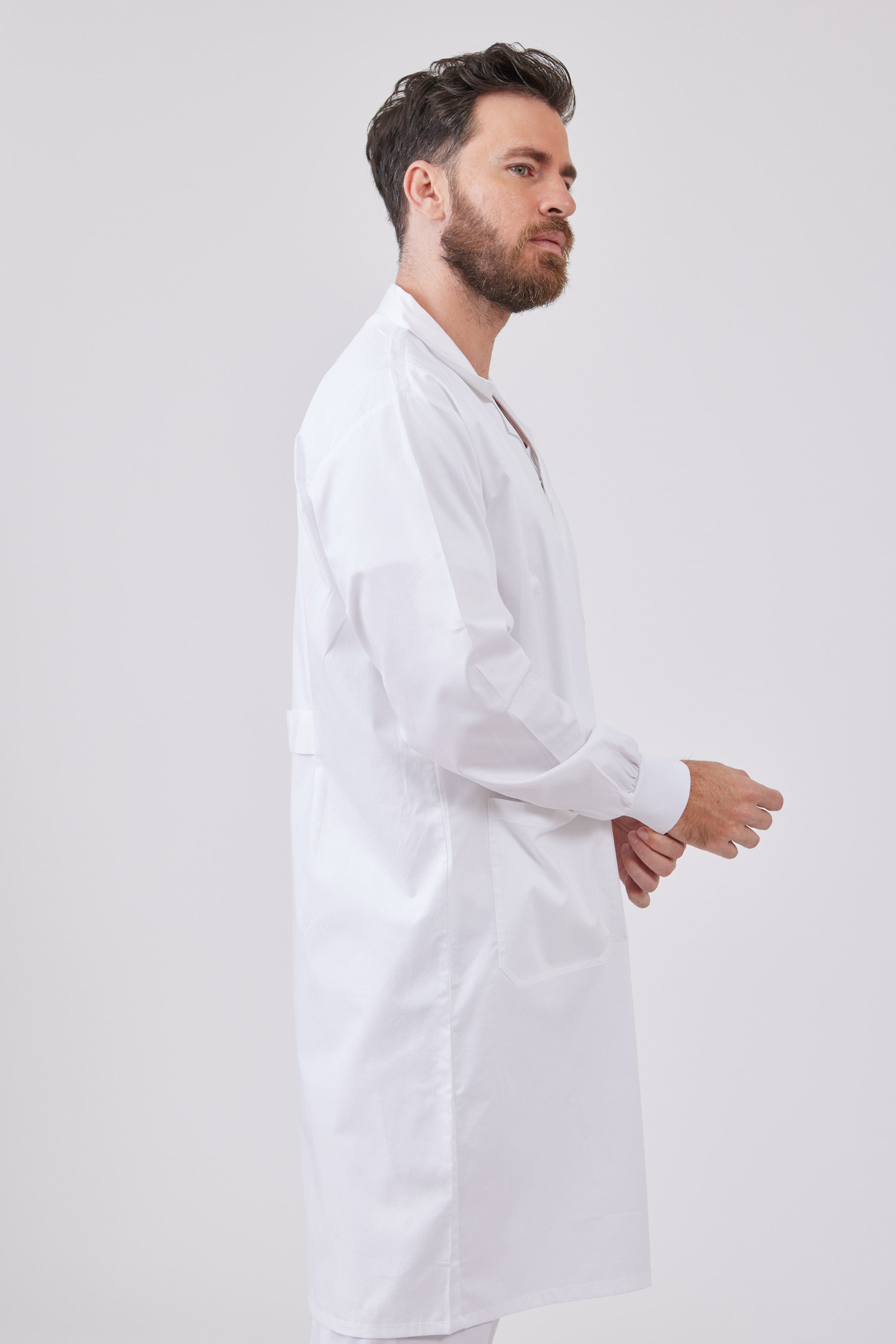 חלוק 100% כותנה עם כיסים חיצוניים - לבן WORKER