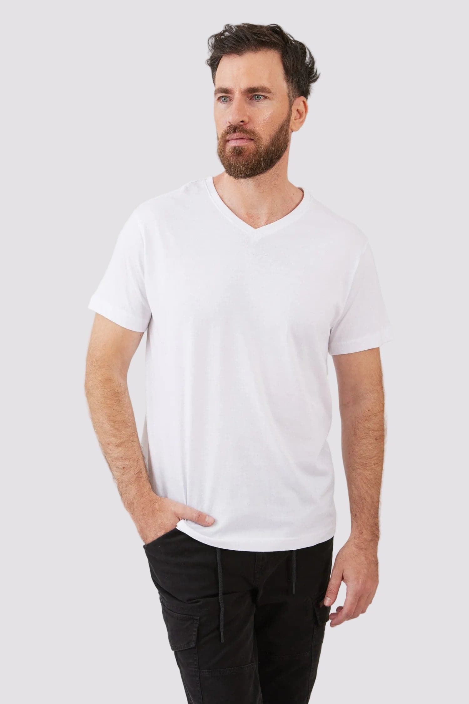 טישירט צווארון V - לבן WORKER