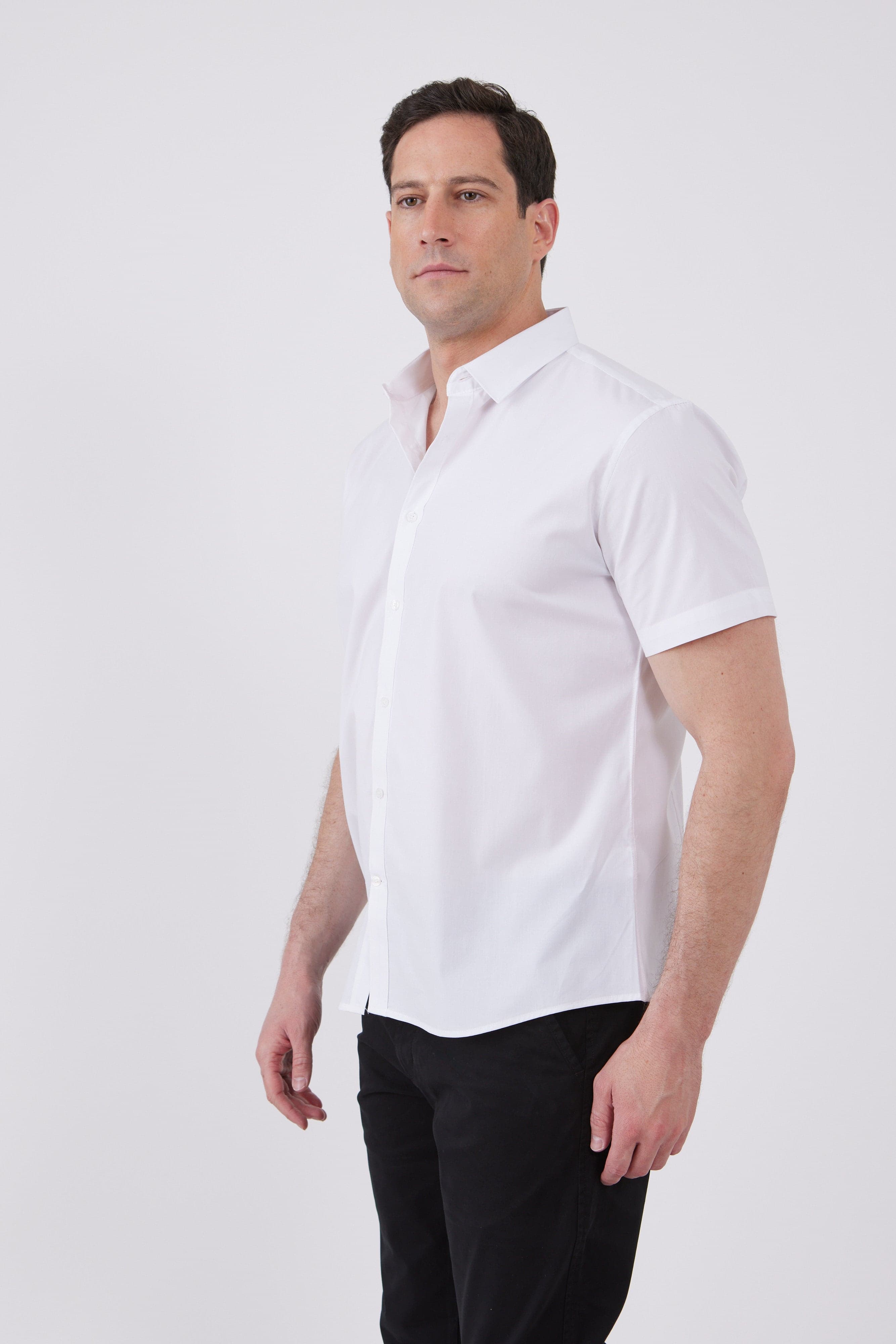 חולצה מכופתרת שרוול קצר בגזרה Slim - לבן WORKER