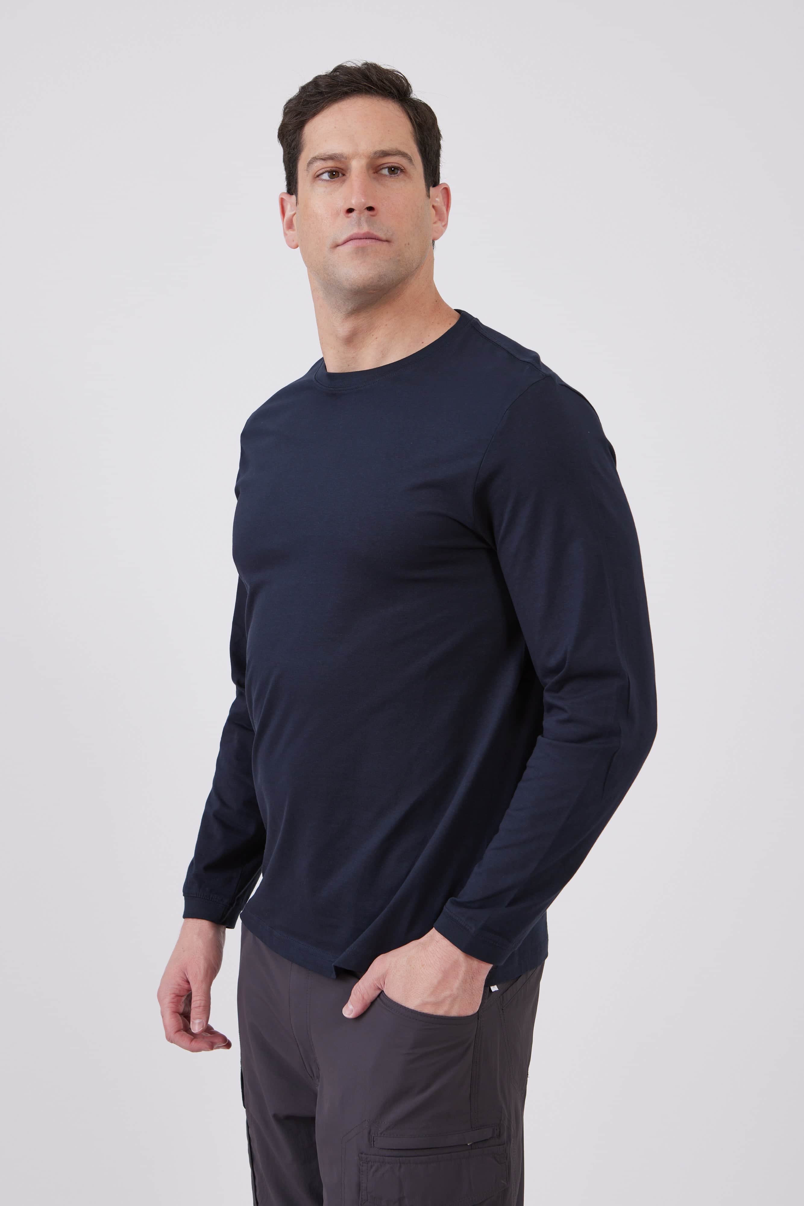 טישירט שרוול ארוך מידות גדולות - כחול כהה WORKER