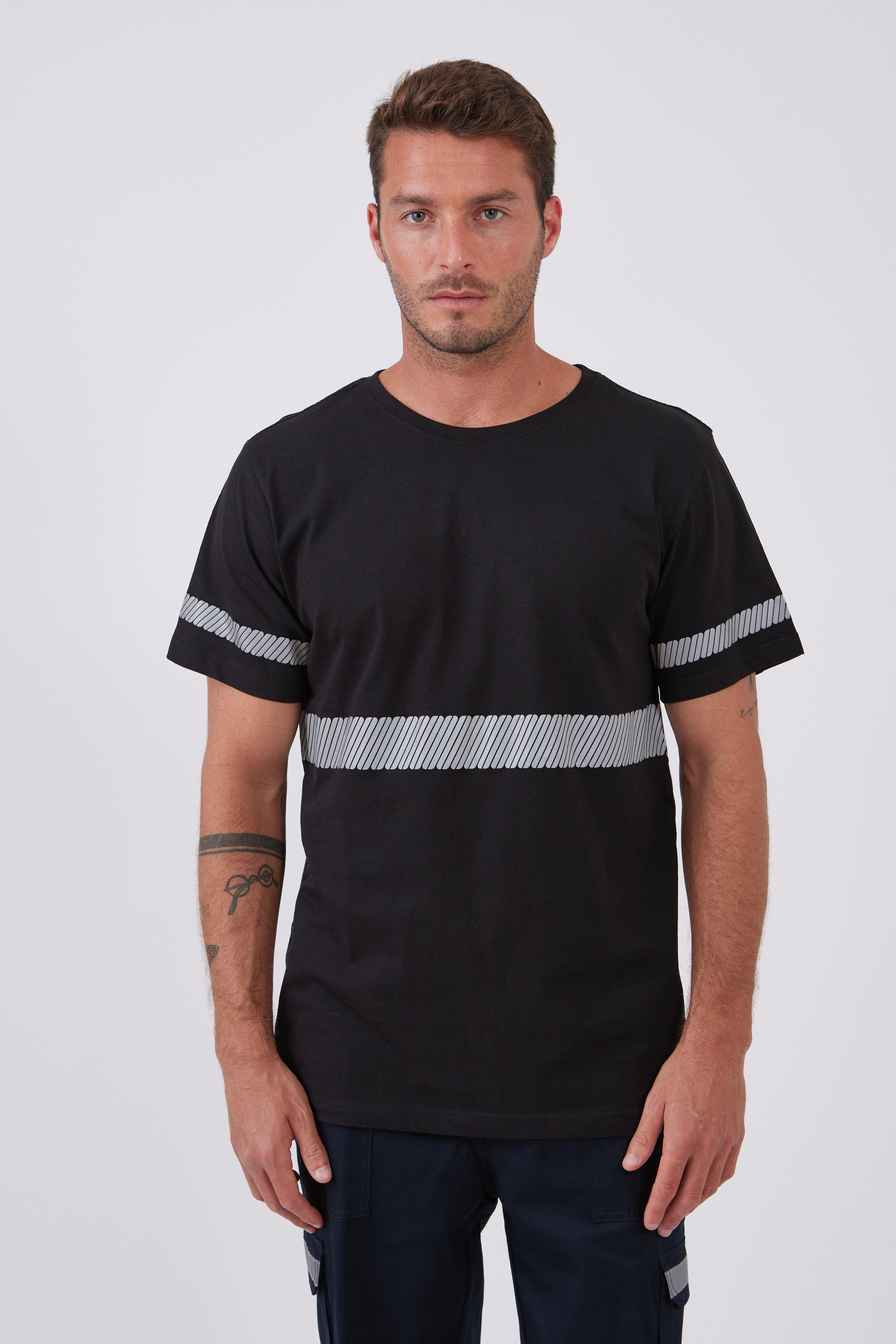 טישירט עם פסים זוהרים - שחור WORKER