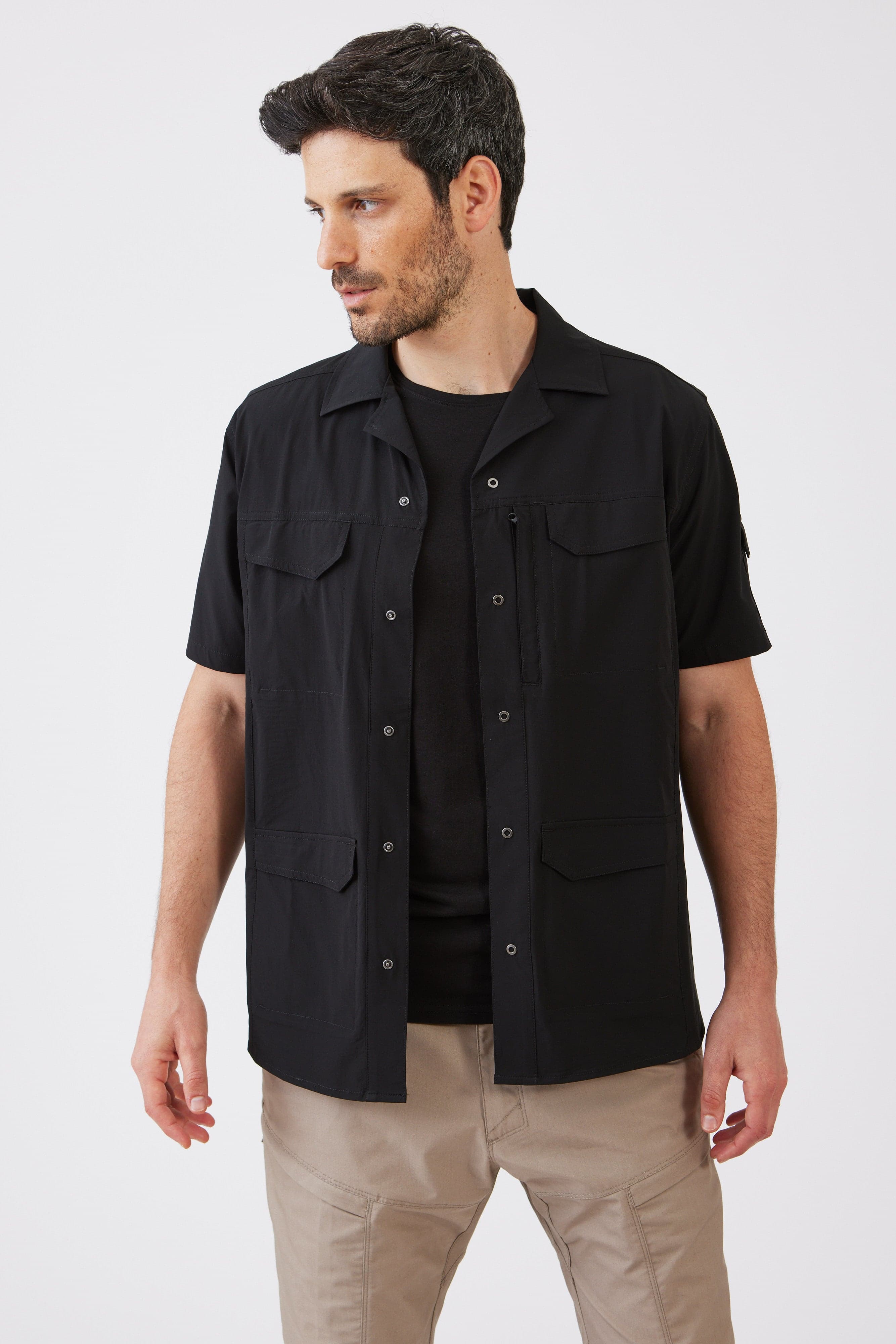 חולצת ספארי טקטי שרוול קצר - שחור WORKER