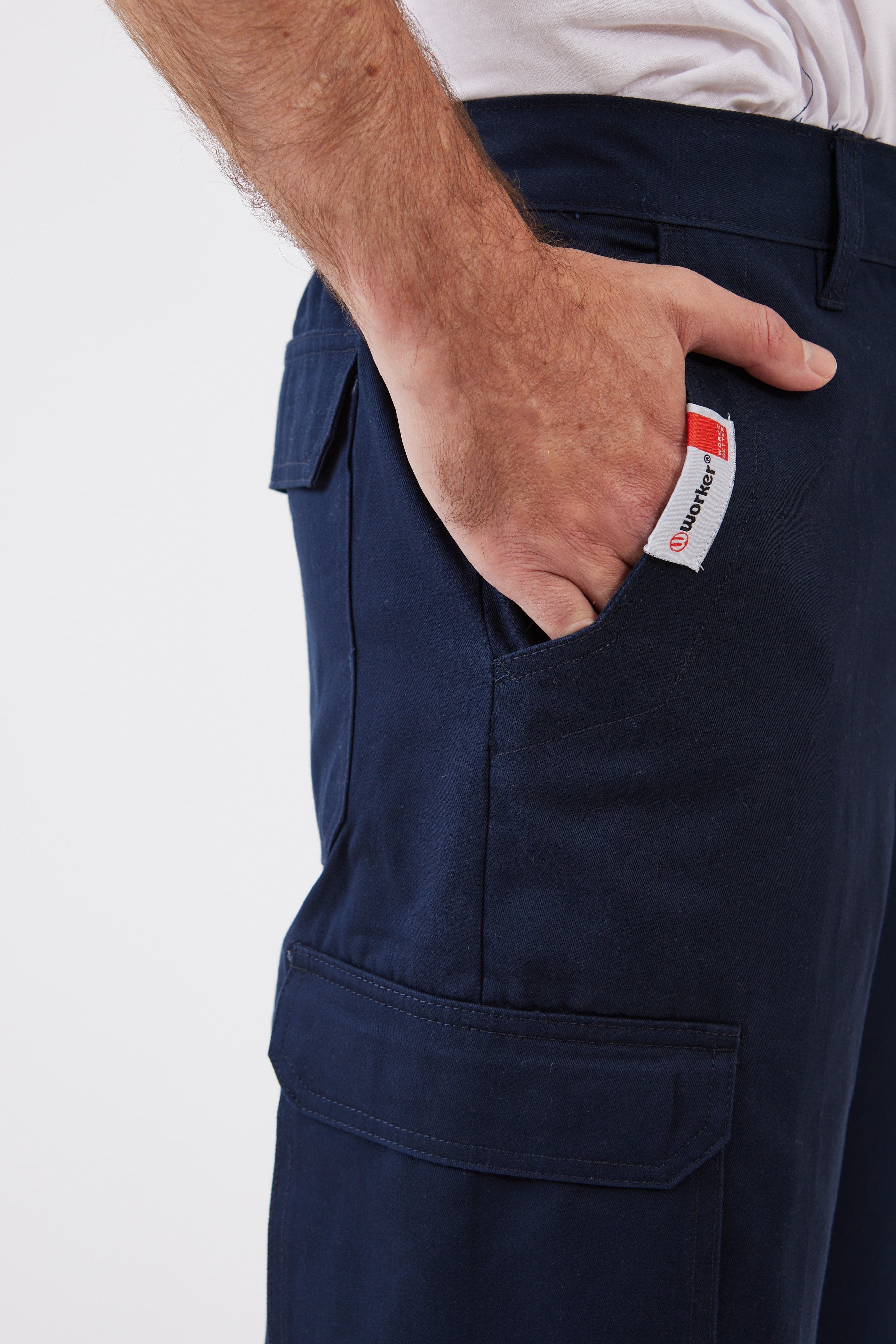 מכנסי ברמודה כותנה - כחול כהה WORKER