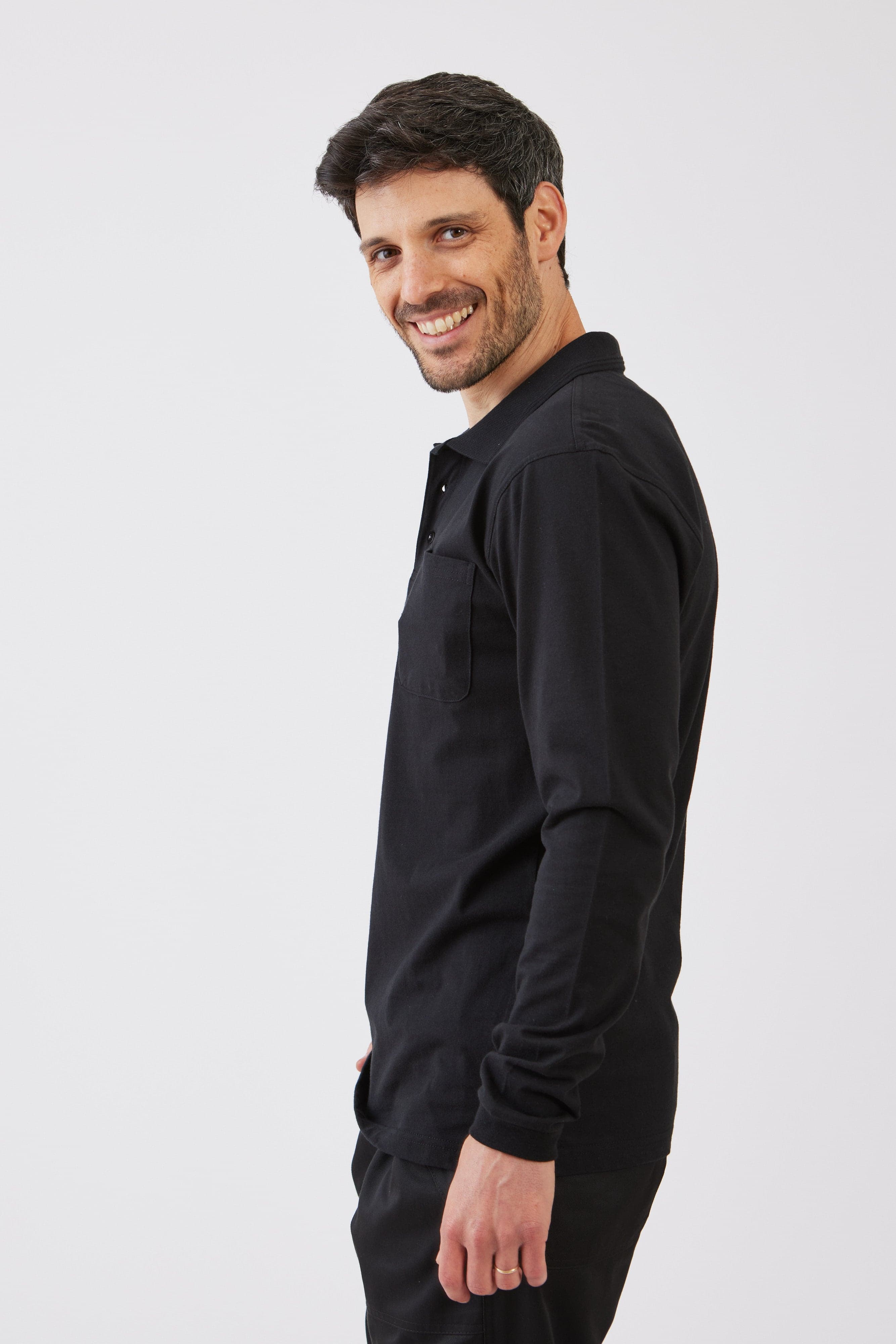 חולצת פולו שרוול ארוך 100% כותנה - שחור WORKER