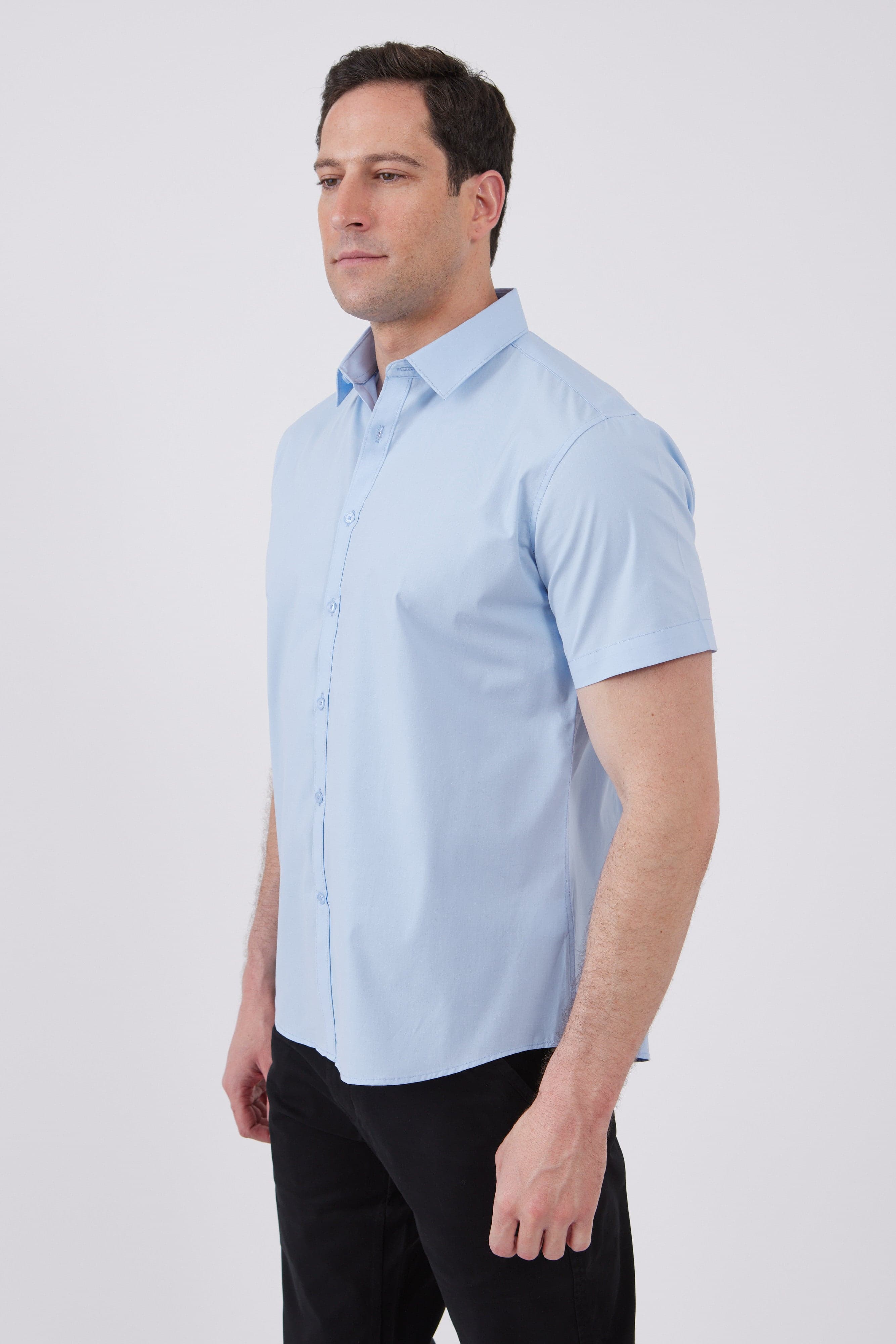 חולצה מכופתרת שרוול קצר בגזרת Slim - תכלת WORKER