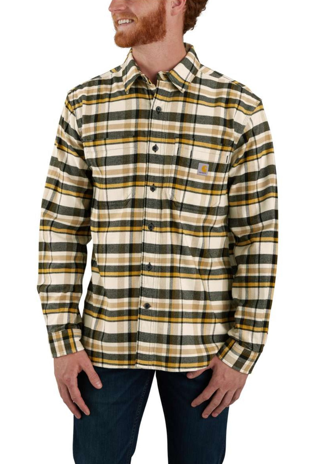חולצת גברים משובצת פלאנל RUGGED FLEX® - צהוב CARHARTT