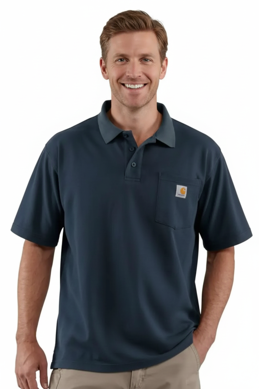 חולצת פולו עם כיס ולוגו בגזרת Loose - כחול כהה CARHARTT