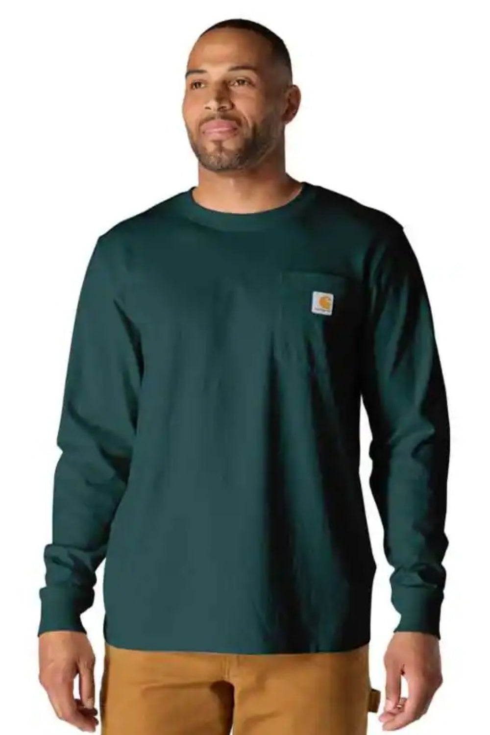 טישירט שרוול ארוך עם כיס ולוגו - ירוק CARHARTT