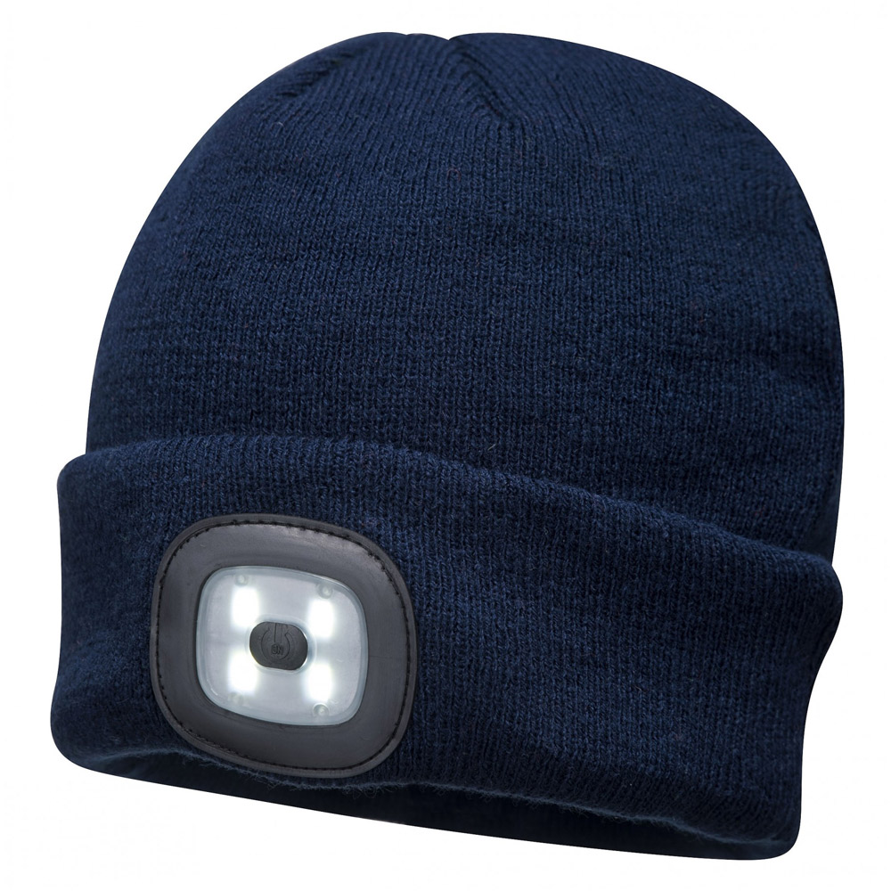כובע צמר + תאורת לד נטענת , כחול נייבי